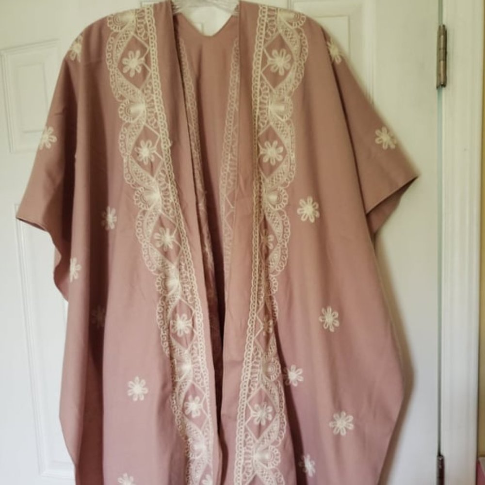 Warm Dusty Rose Wrap Kimono Open Poncho Style One Size Plus